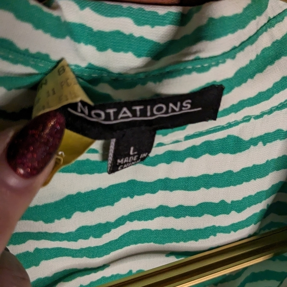 Notations Large Green‎ & White Vertical Striped Long Sleeve Button Down Shirt - Picture 9 of 11